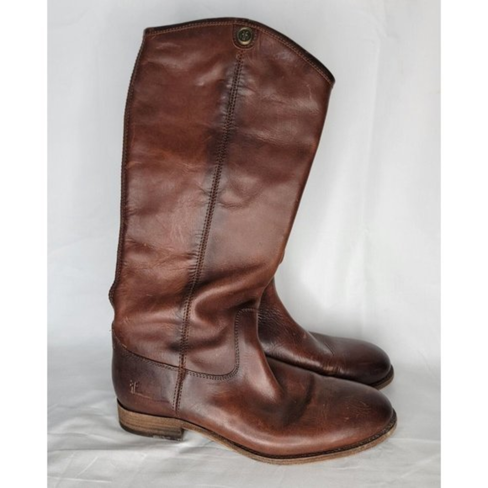 Frye Melissa Button Women’s Size 8 1/2 B Brown Leather Round Toe Pull On‎ Boots